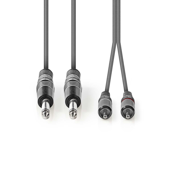Stereo Audio Cable | 2x 6.35 mm Male – 2x RCA Male | 5.0 m | Grey
